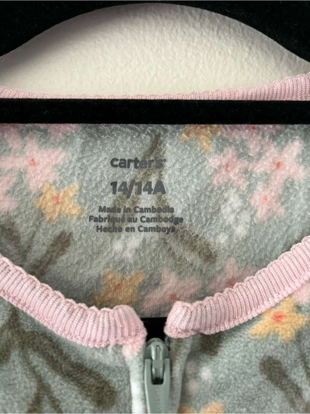 Carter's Floral One-Piece Footie Pajamas - Sage Green with Pink Trim